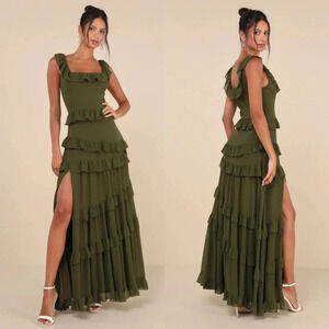 Lulu's Forest Green Layered Maxi Dress